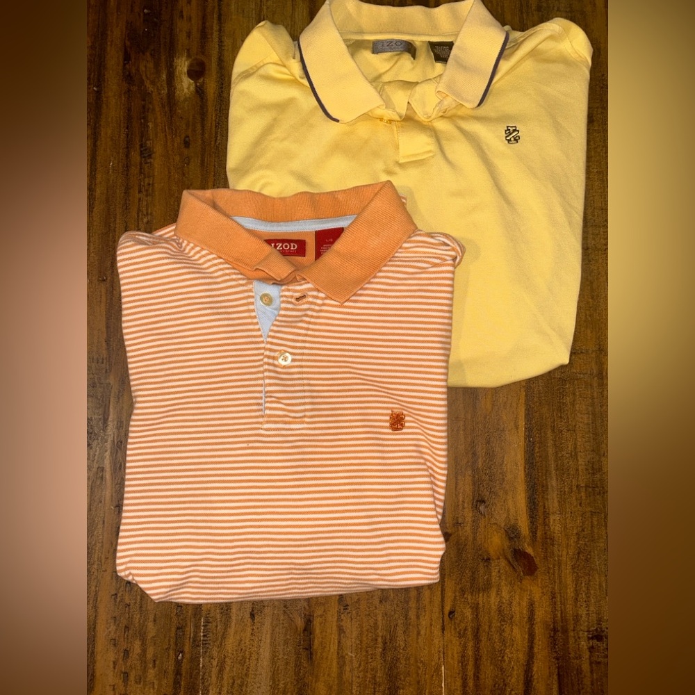 TWO Izod Large Polo Shirt Set Striped & Solid Casual Wear Men's Apparel